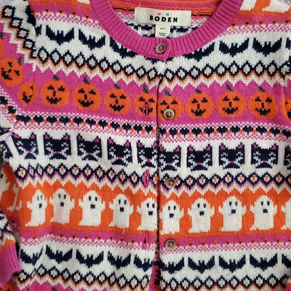 Mini Boden Girls Halloween Fair Isle Button Front Sweater Cardigan Sz6-7 - Picture 4 of 8